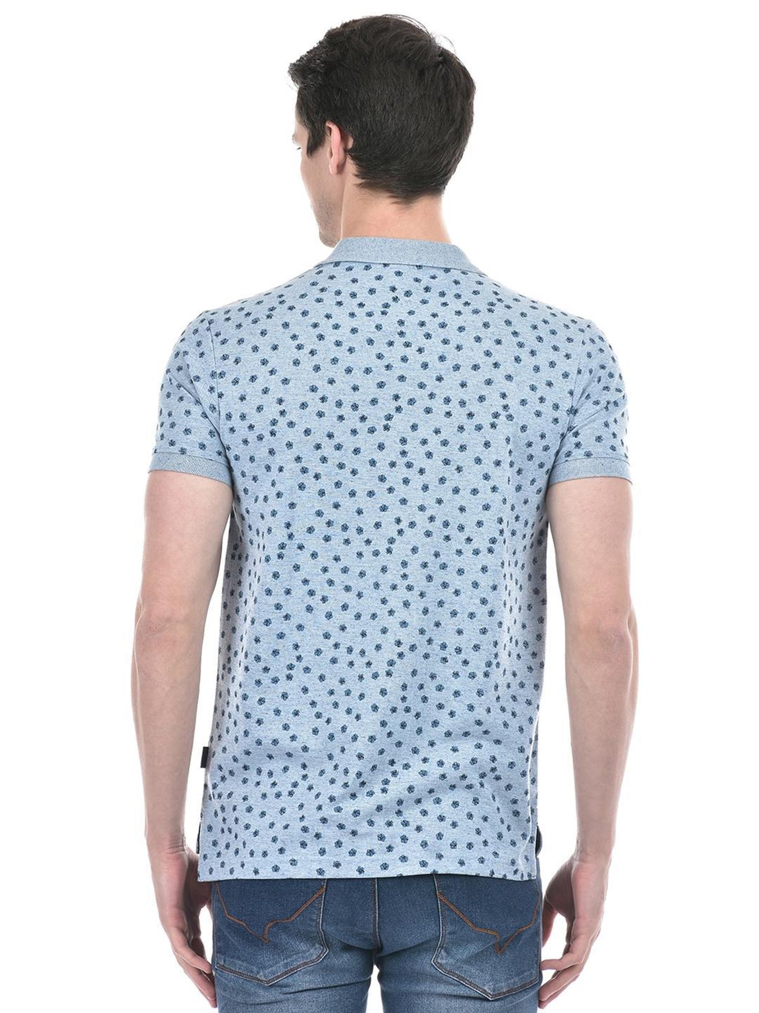 Numero Uno Sky Cotton Regular Fit Printed Polo T-Shirt