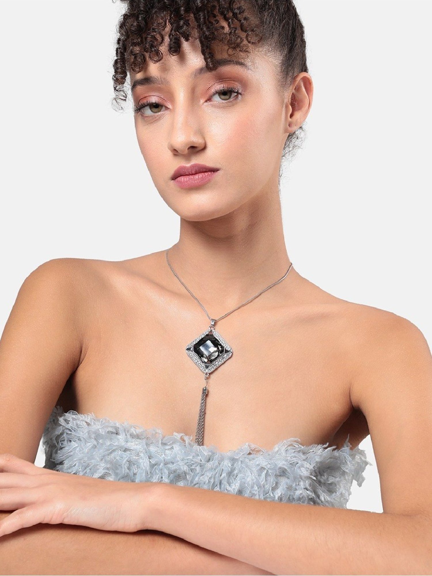 Sohi women's crystal tassel pendant charcoal black