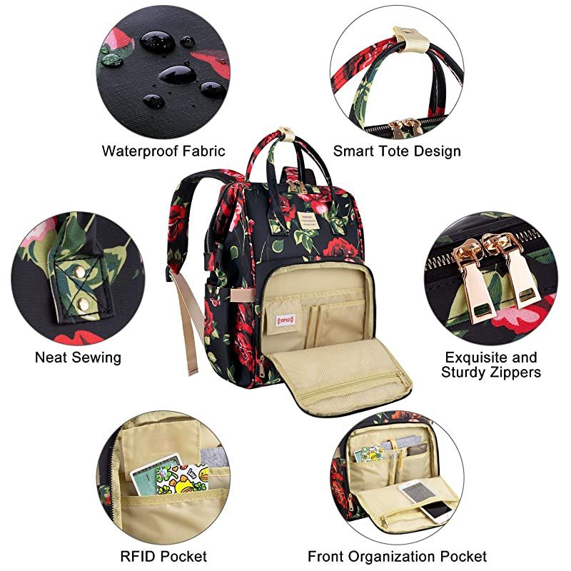 Backpack,15.6 Inch Stylish College School Backpack with USB Port Charging, Water Resistant Casual Daypack Backpack for Women/Girls/Business/Travel (Flower3)