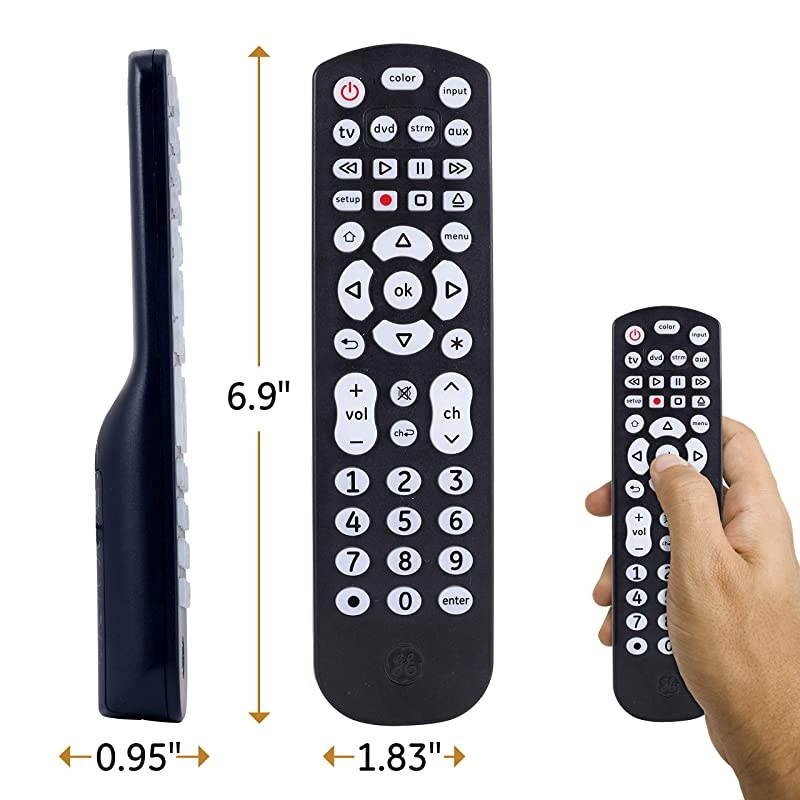 Color Select Backlit Universal Remote Control for Samsung, Vizio, LG, Sony, Sharp, Roku, Apple TV, RCA, Panasonic, Smart TV, Streaming Players, Blu-Ray, DVD, 4-Device, Black, 44220