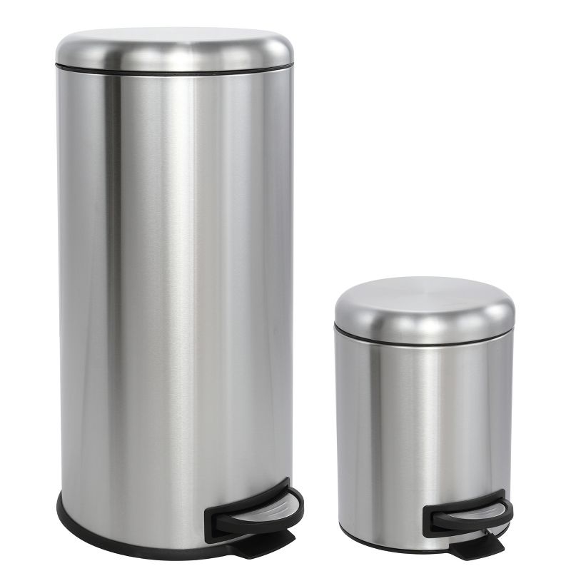 happimess Oscar Round 8-Gallon Step-Open Trash Can with FREE Mini Trash Can, Stainless Steel 