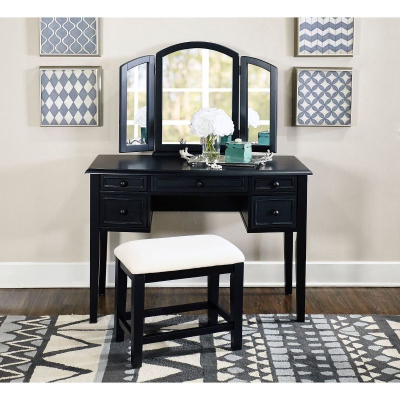 Simone Vanity Mirror & Bench Antique Black - Powell Company