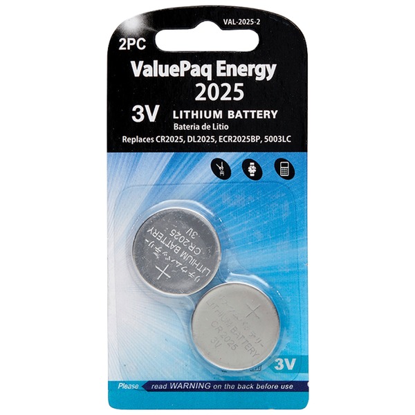 ValuePaq Energy 2025 Lithium Coin Cell Batteries (2 Pack)