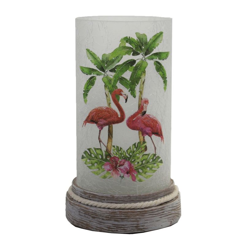 Stony Creek 8.5" Flamingos Pre-Lit Cylinder Base Wood Base  -  Novelty Sculpture Lights