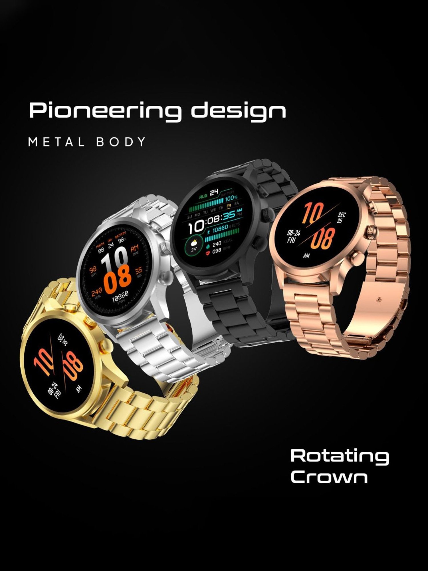 Fire-Boltt Infinity Luxe BT Calling Smartwatch with 1.6 inch HD Round Display (Gold)