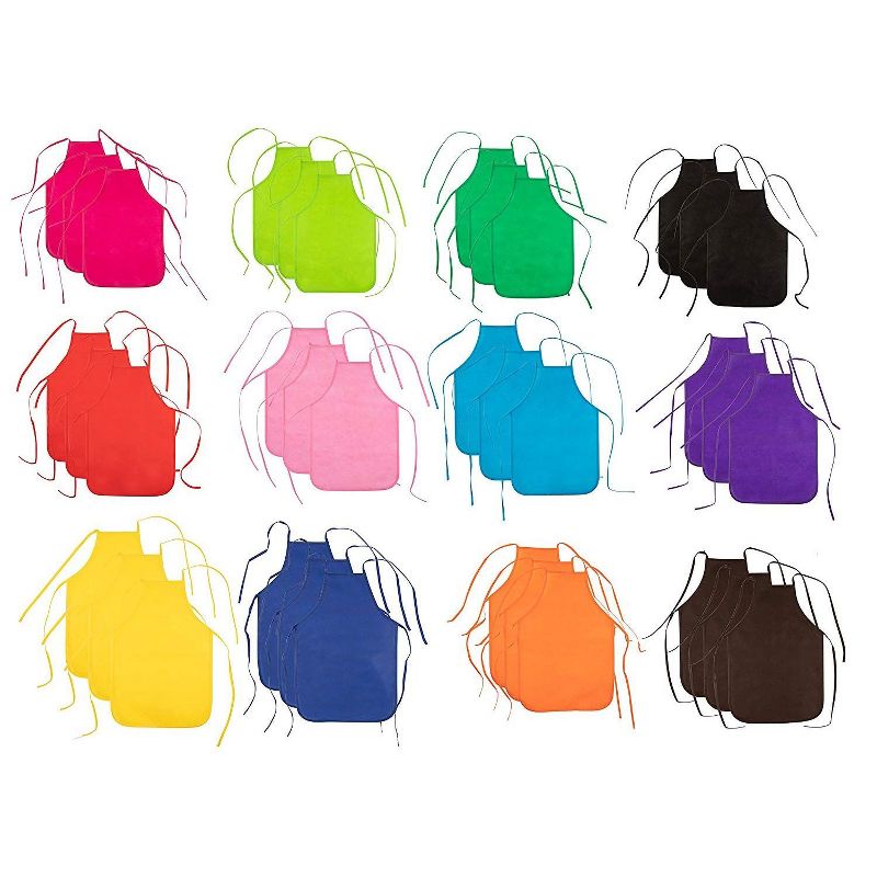Blue Panda 36 Pack Kids Aprons for Painting, Baking, Cooking, 12 Colors (12.8 x 18.7 In)
