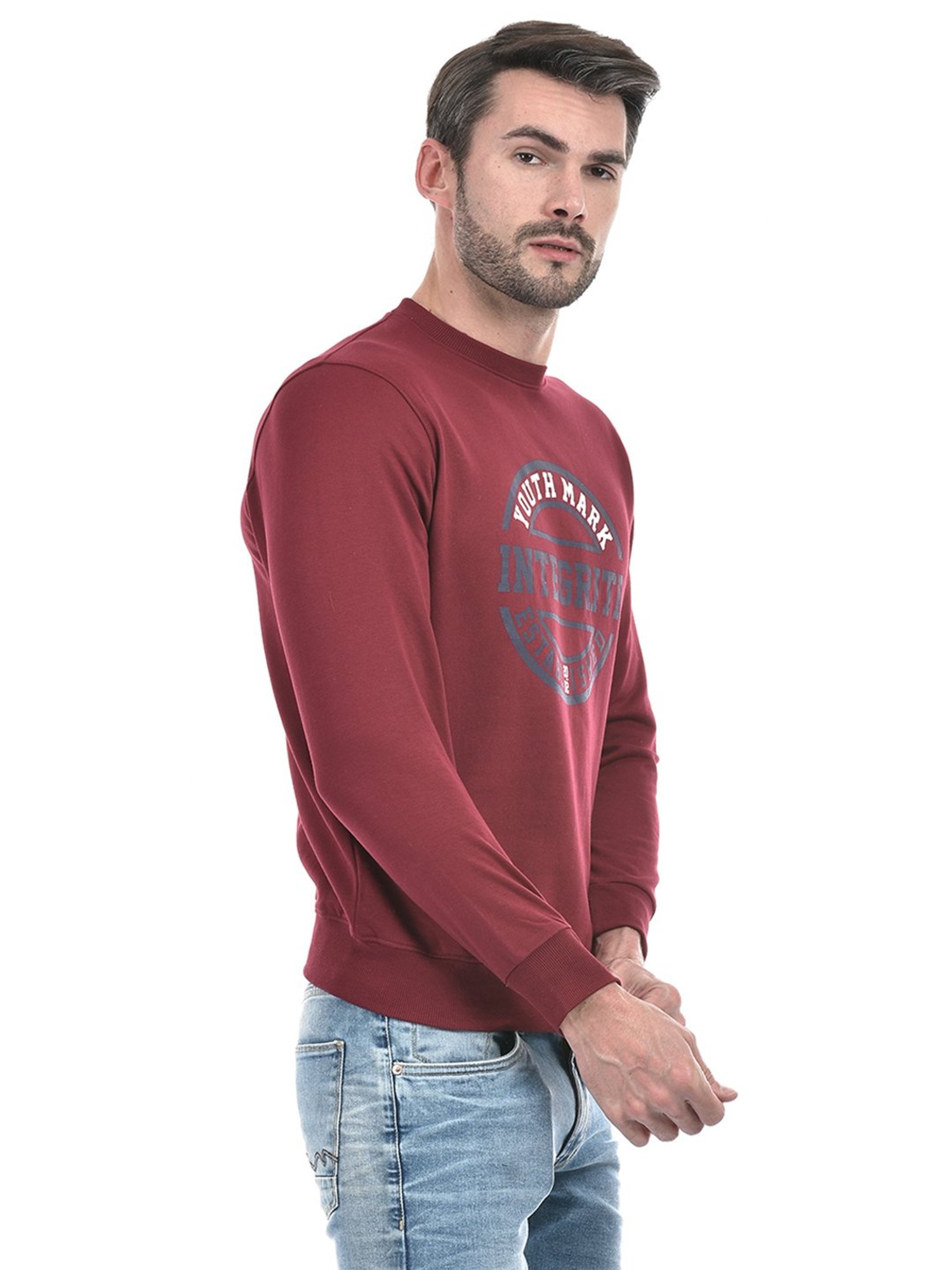 Integriti Maroon Regular Fit Printed Sweatshirt