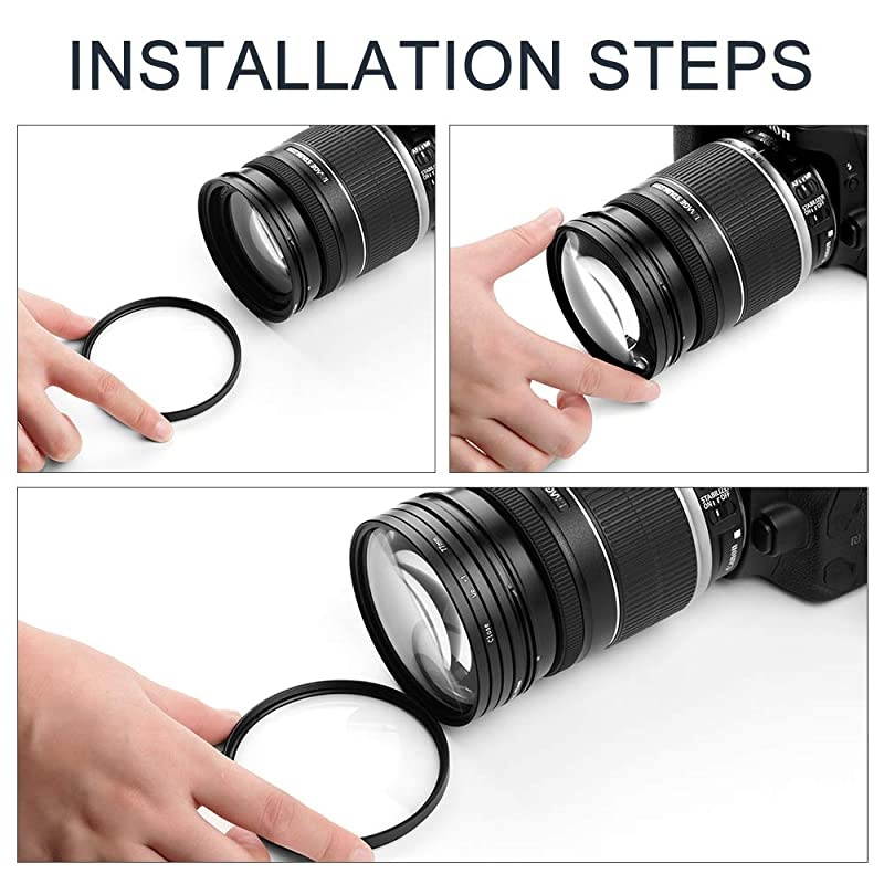 Close-up Filter Kit 4 Pieces(+1,+2,+4,+10) Macro Filter Accessory Close-up Lens Filter Kit Set with Lens Filter Pouch for Canon Nikon Sony Pentax Olympus Fuji DSLR Camera+Lens Cap