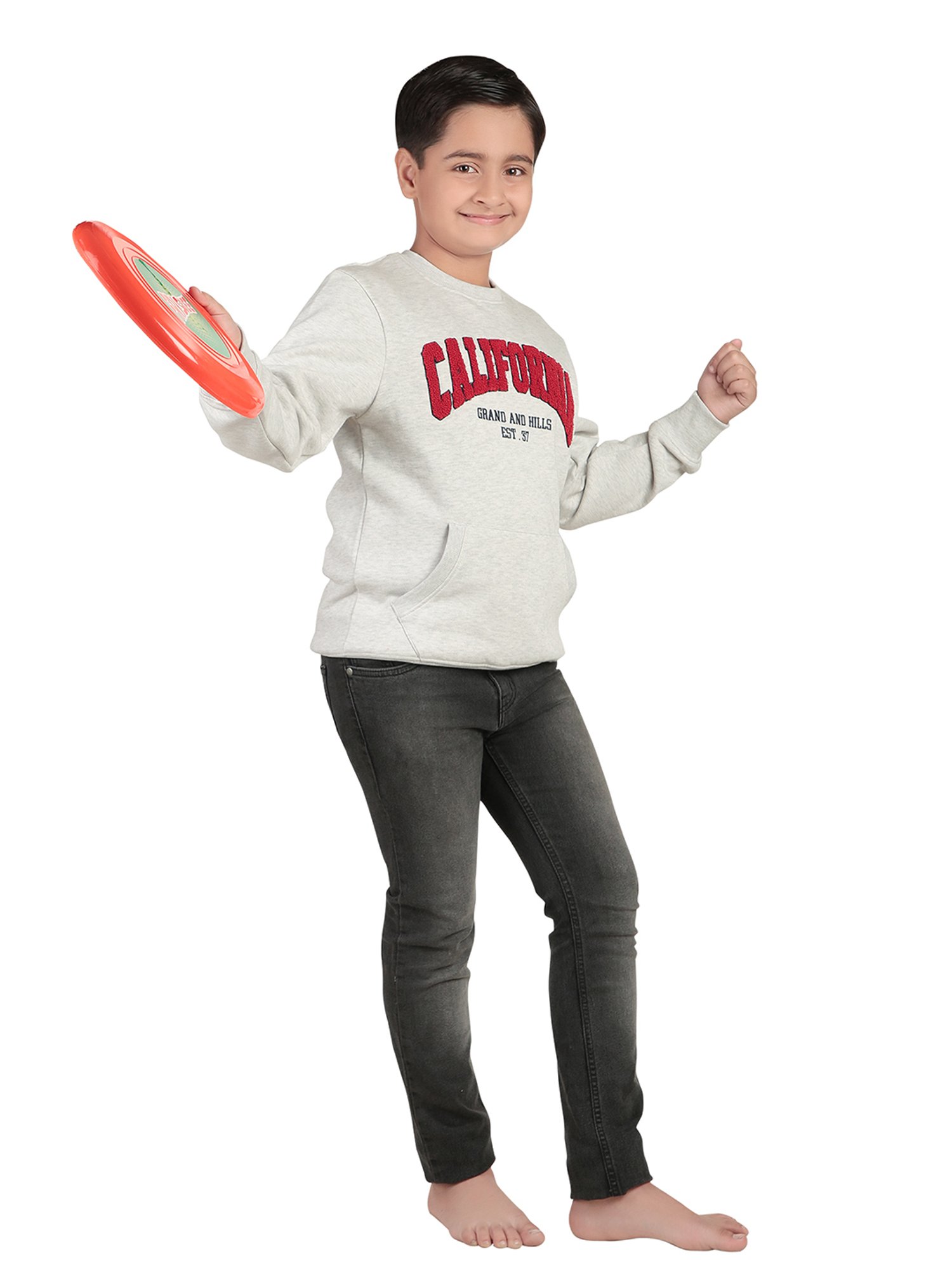 Bodycare Kids Grey Embroidered Full Sleeves Sweatshirt