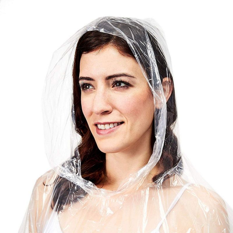 Juvale 50 Count Clear Disposable Adult Emergency Rain Ponchos with Hood