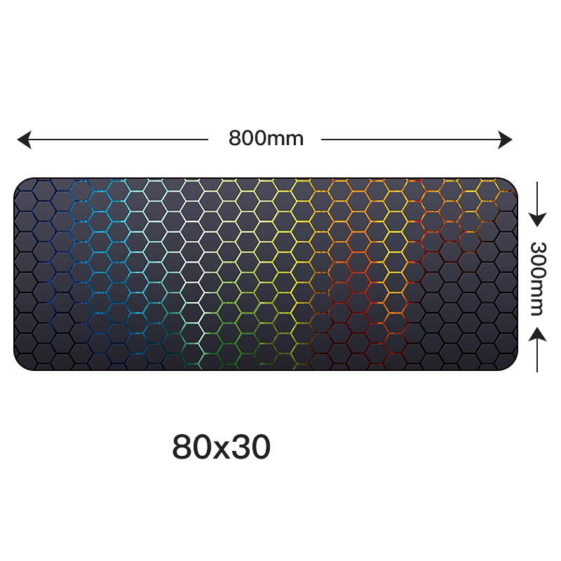 HISPETECH 80X30cm Hexagon Large Gaming Mouse Pad Locking Edge Natural Rubber Keyboard Mouse Mat Anti-slip PolygonTexture PC Keyboard Desk Pad XL