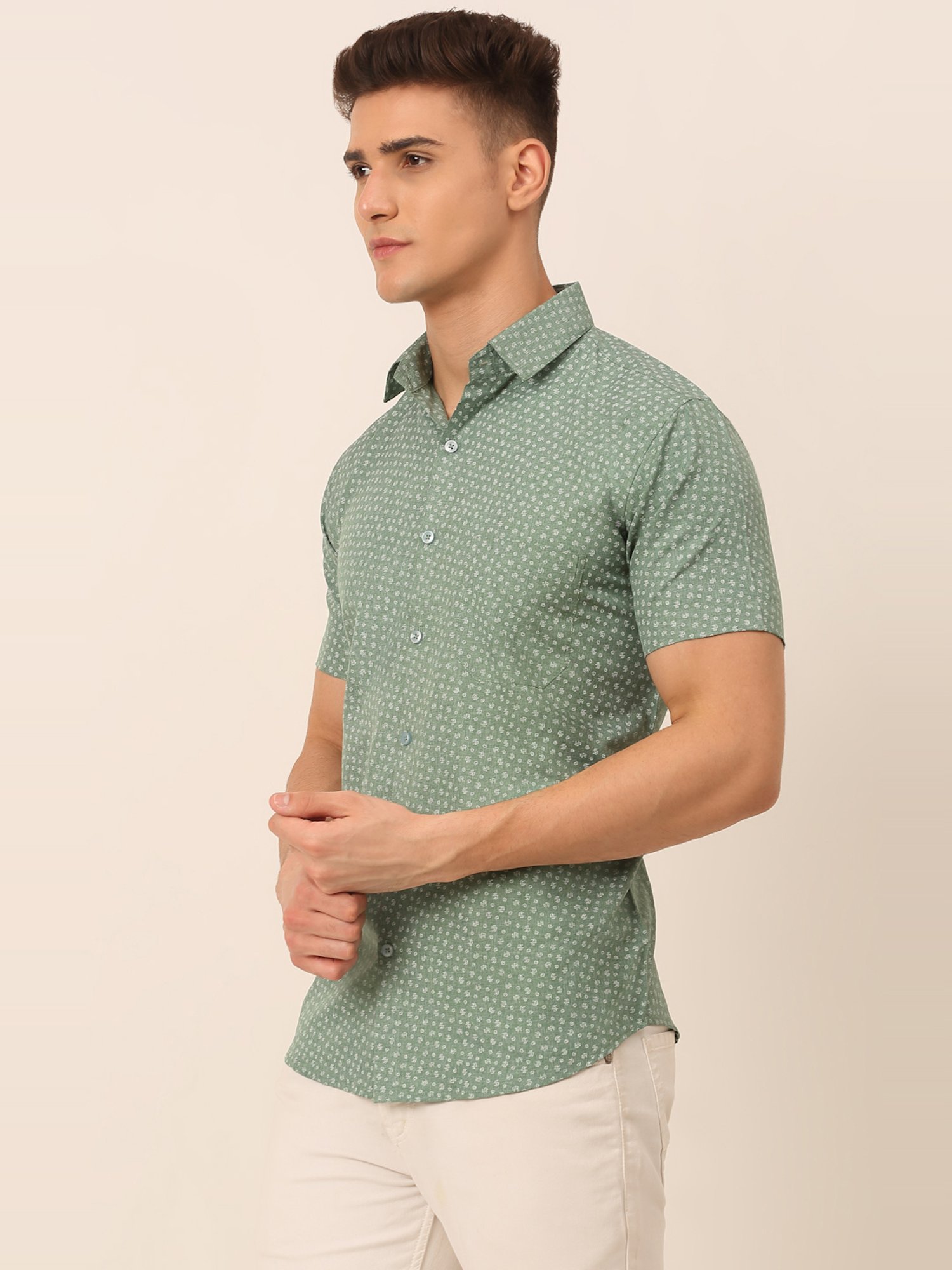 Jainish Green Regular Fit Printed Shirt