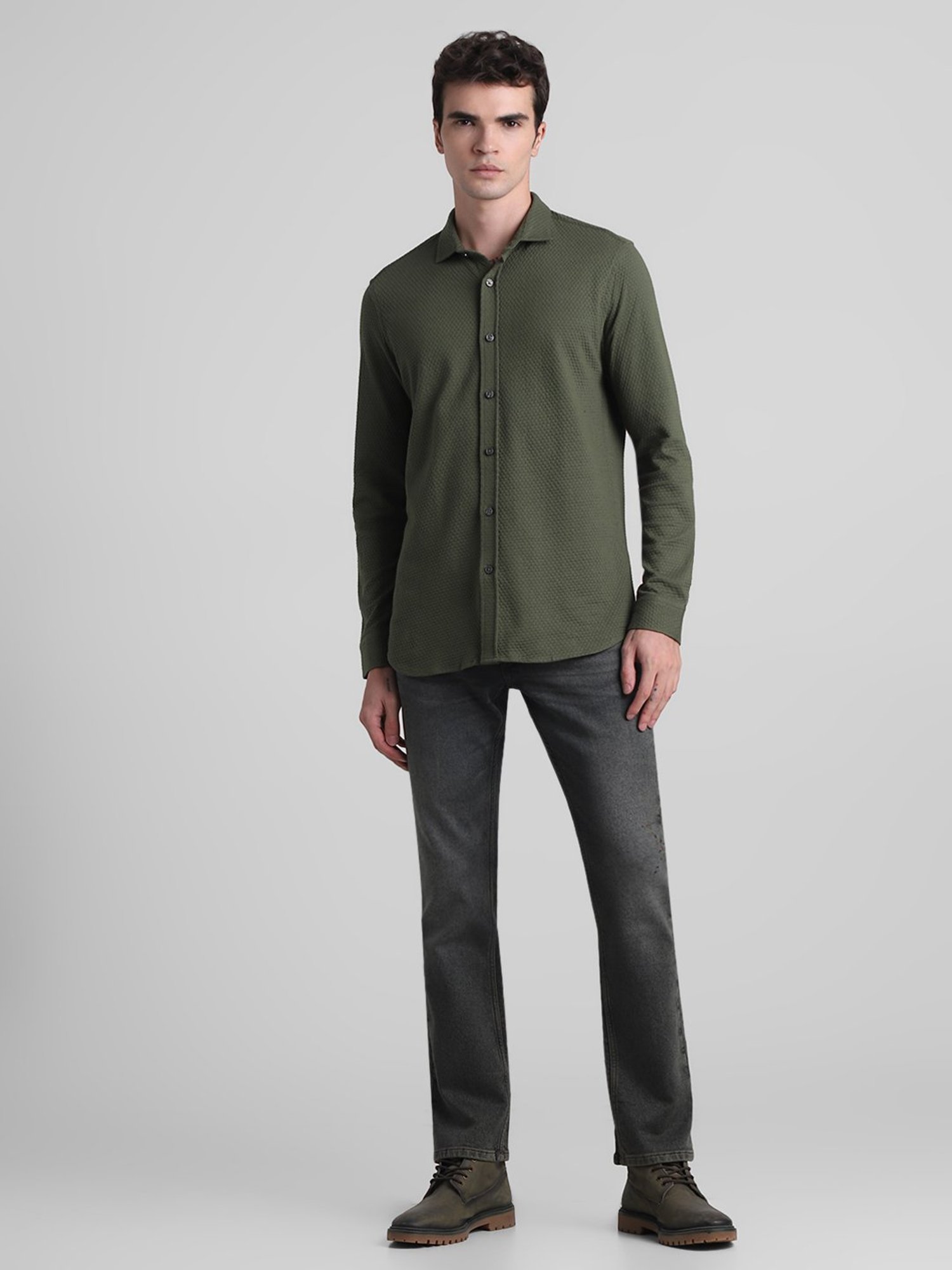 Jack & Jones Green Slim Fit Textured Shirt