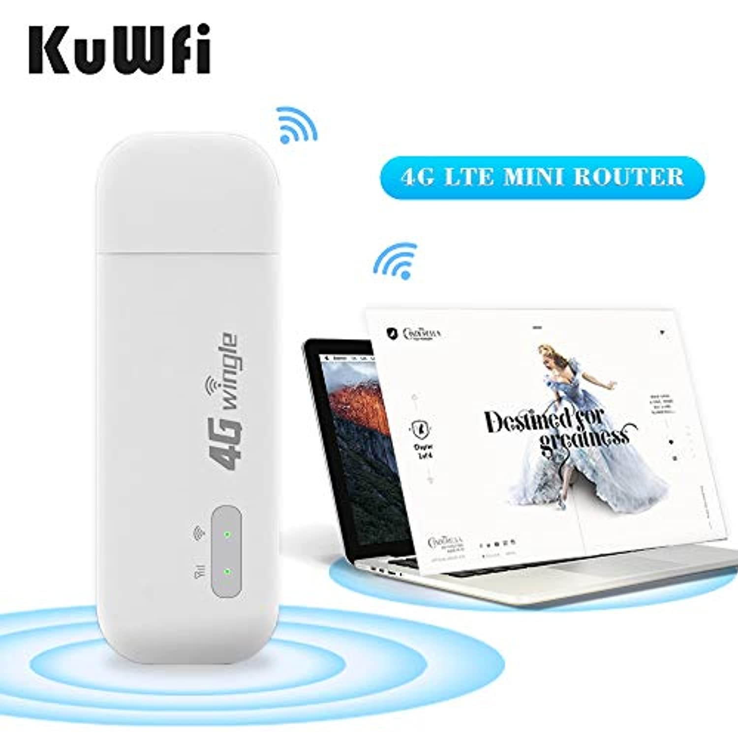 KuWFi Mini 4G Router 4G Wireless USB Modem WiFi Dongle Unlocked Mini Car Wireless Routers Mobile WiFi Hotspot with Sim Card Slot [No for USA] (White) (UF928-white)