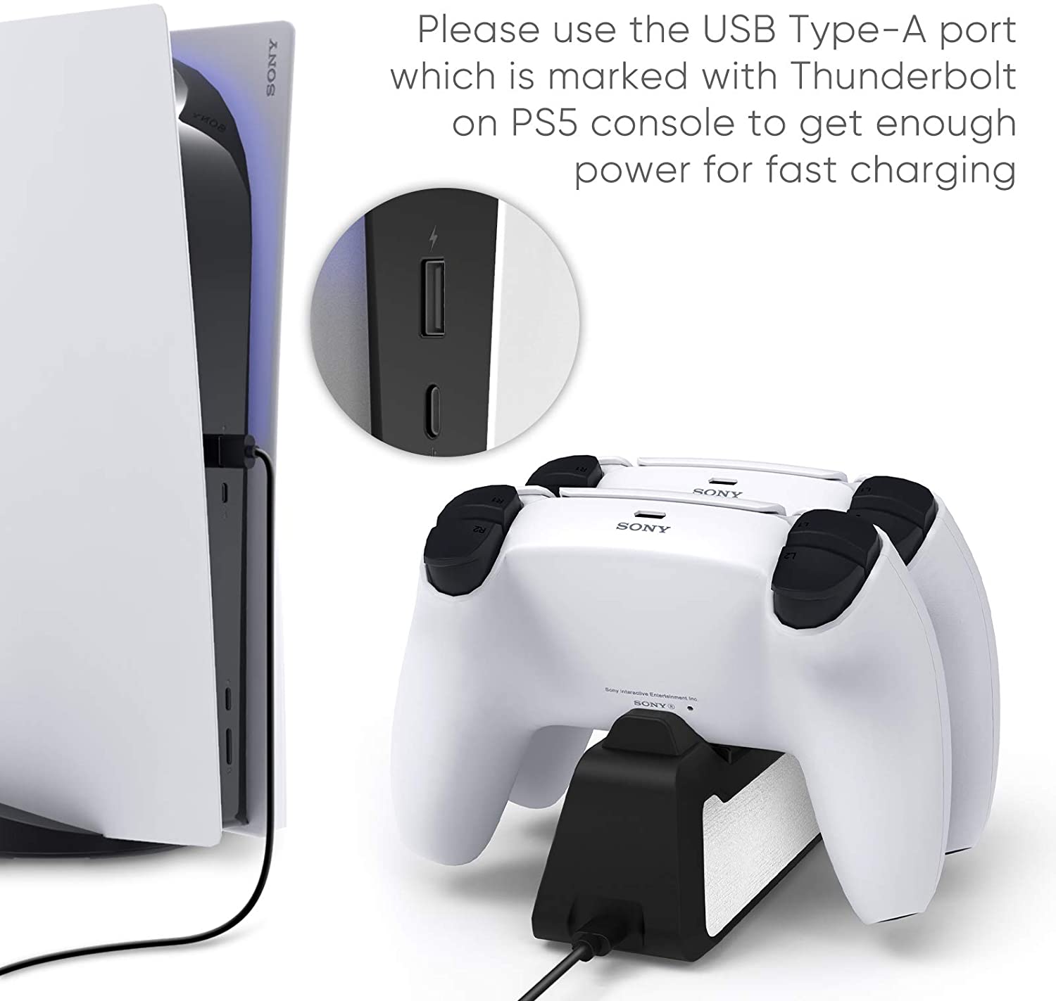 PS5 Controller Charger Station, Dual Controller Charger Station Dock with Fast Charging USB Type C Docking Stand with LED Charge Indicator Lights for Sony Playstation 5 DualSense Controllers