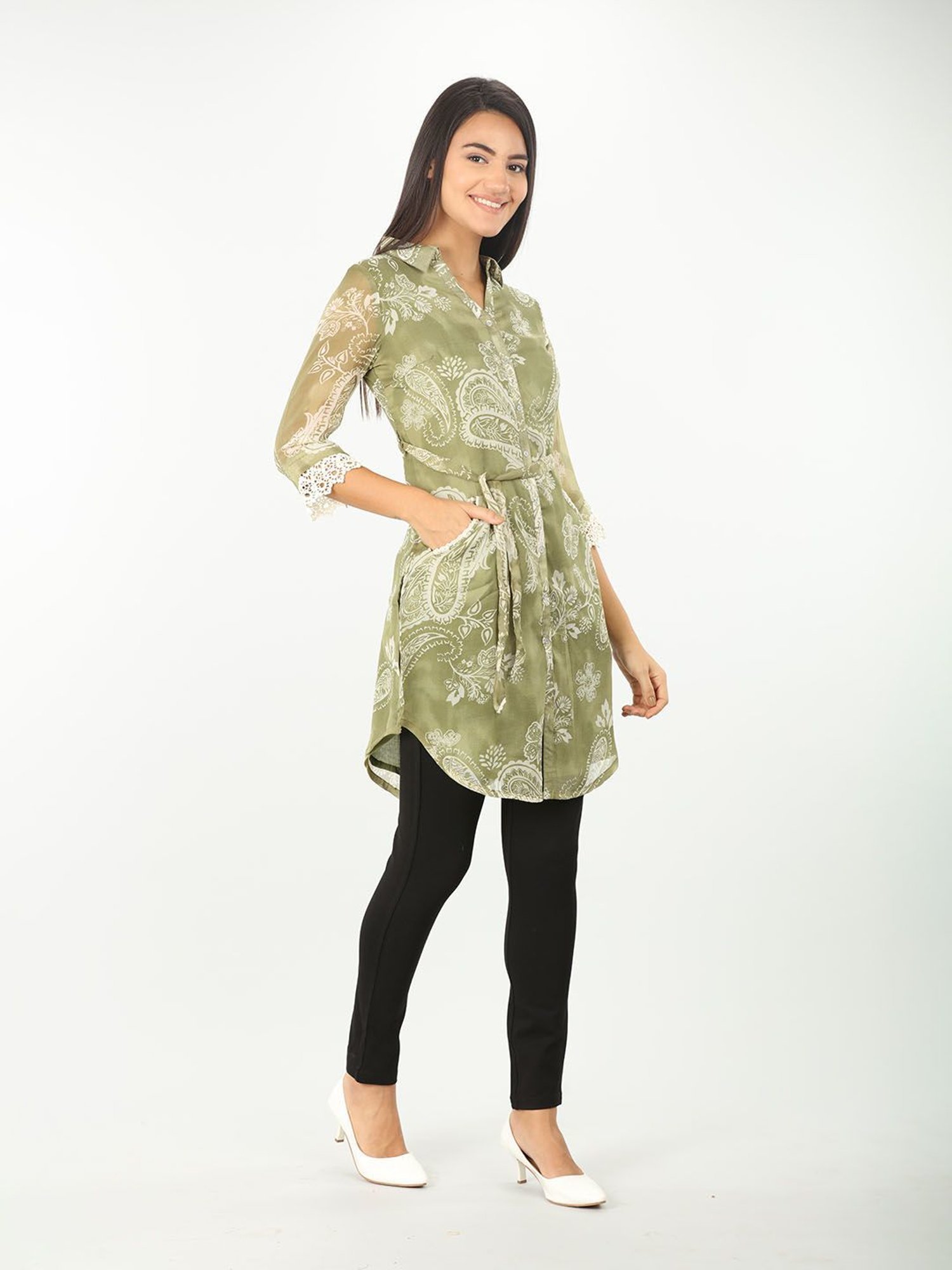 Mustard Sage Green Printed Shirt