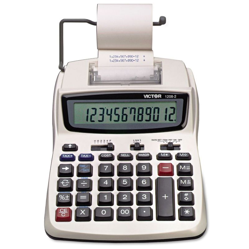 Victor 1208-2 Two-Color Compact Printing Calculator Black/Red Print 2.3 Lines/Sec 12082