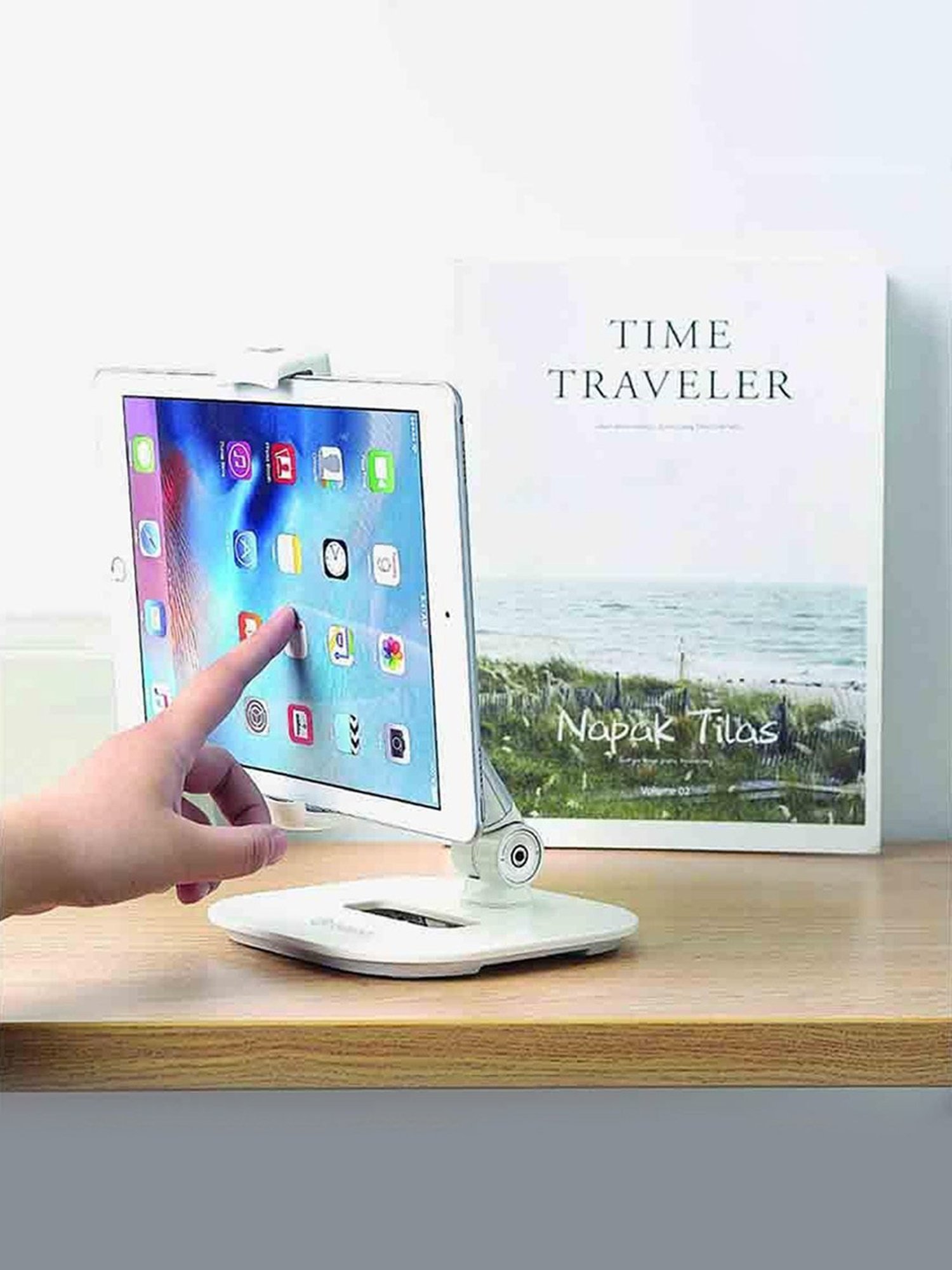 Gripp Premium Metal Table Top Pivot Mobile Holder Stand With Anti Slip (White)