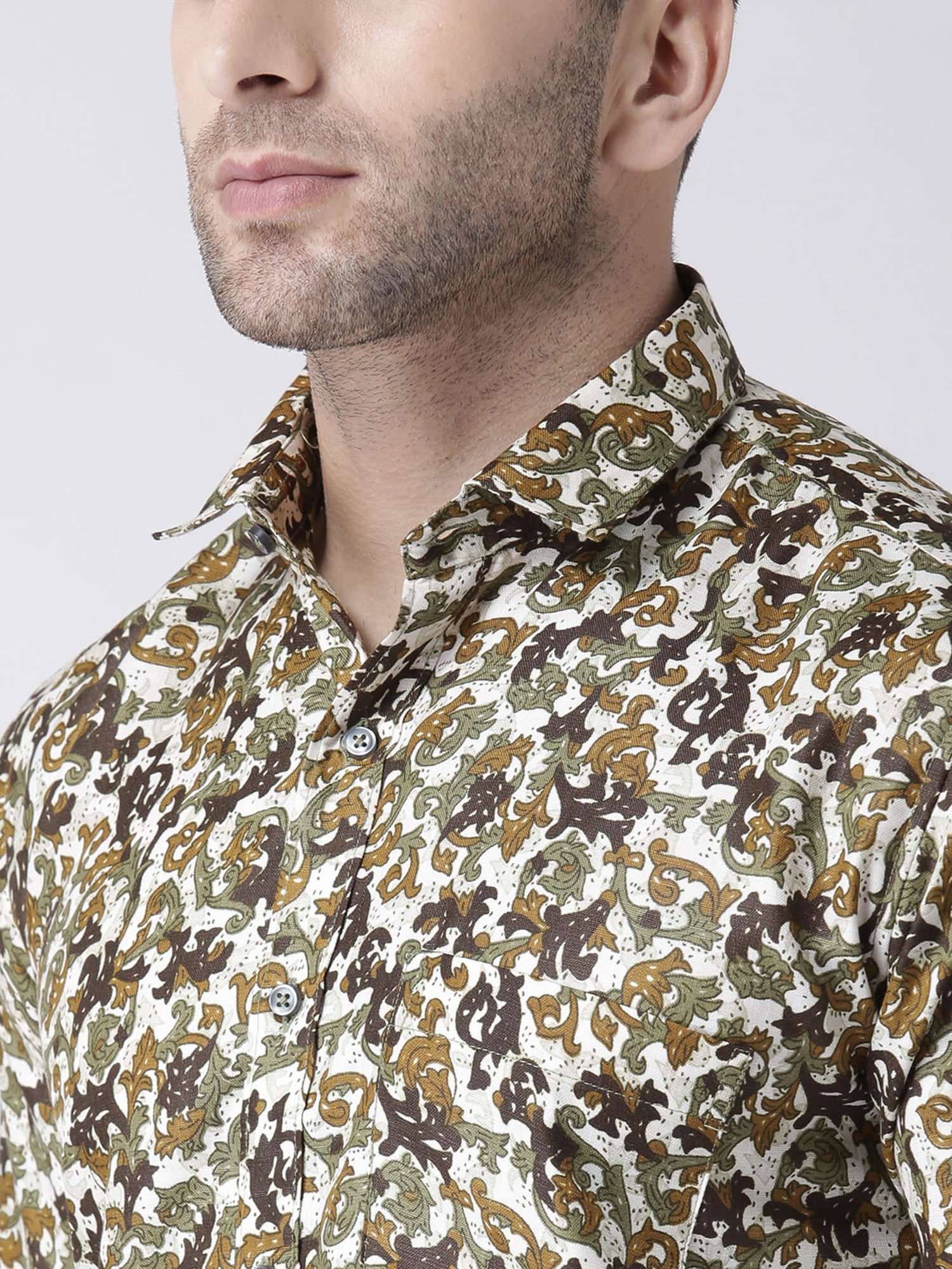 Hangup Plus Dark Green Slim Fit Printed Shirt