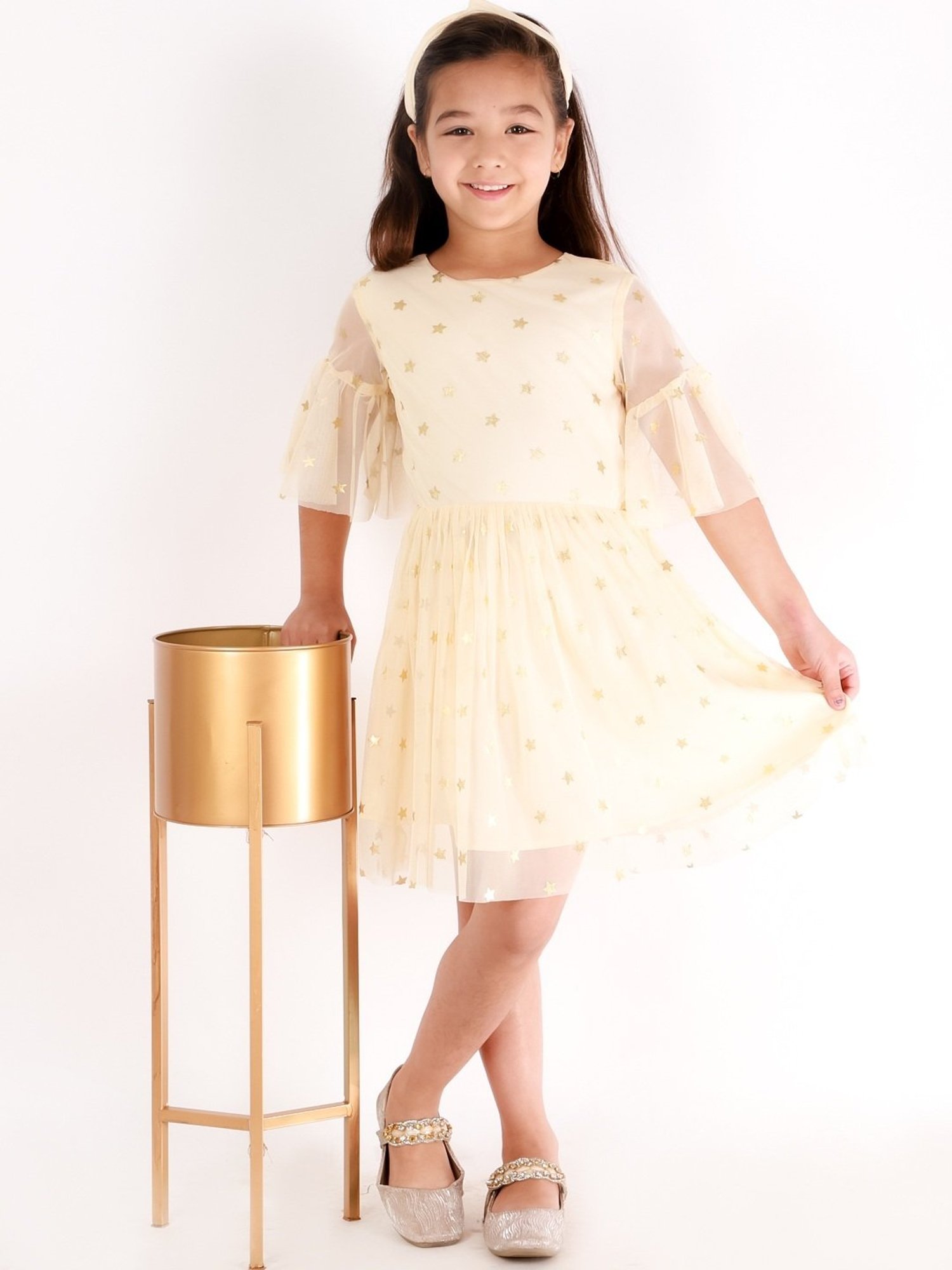 KidsDew Beige Embellished Casual Dress