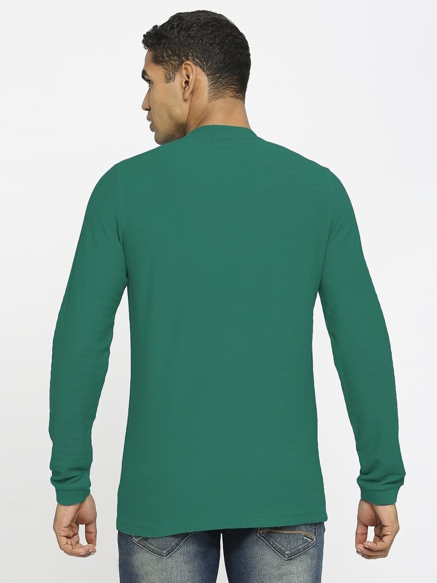 Basics Green Cotton Muscle Fit Henley T-Shirt