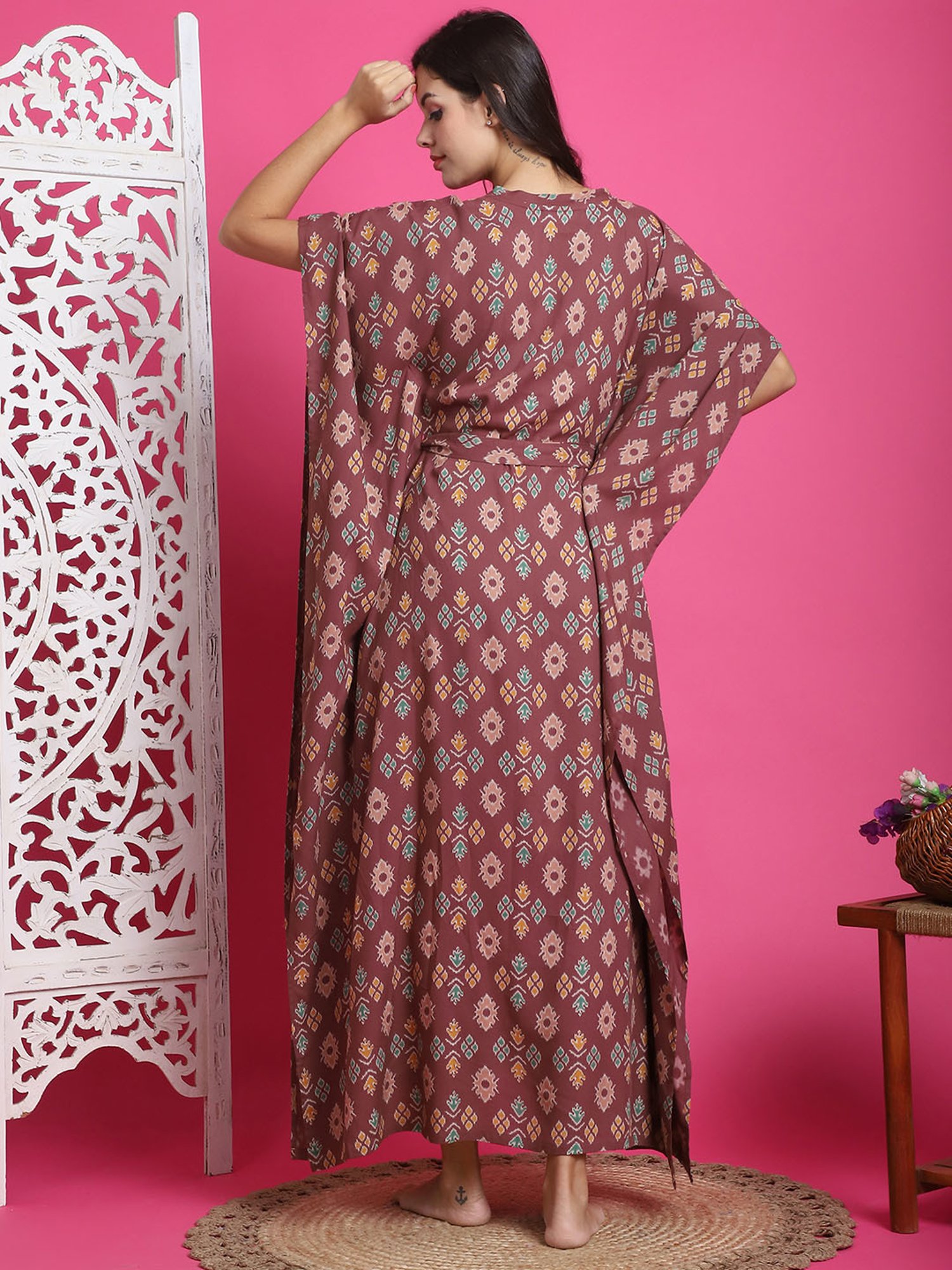 Boston Club Mauve Printed Kaftan Night Dress