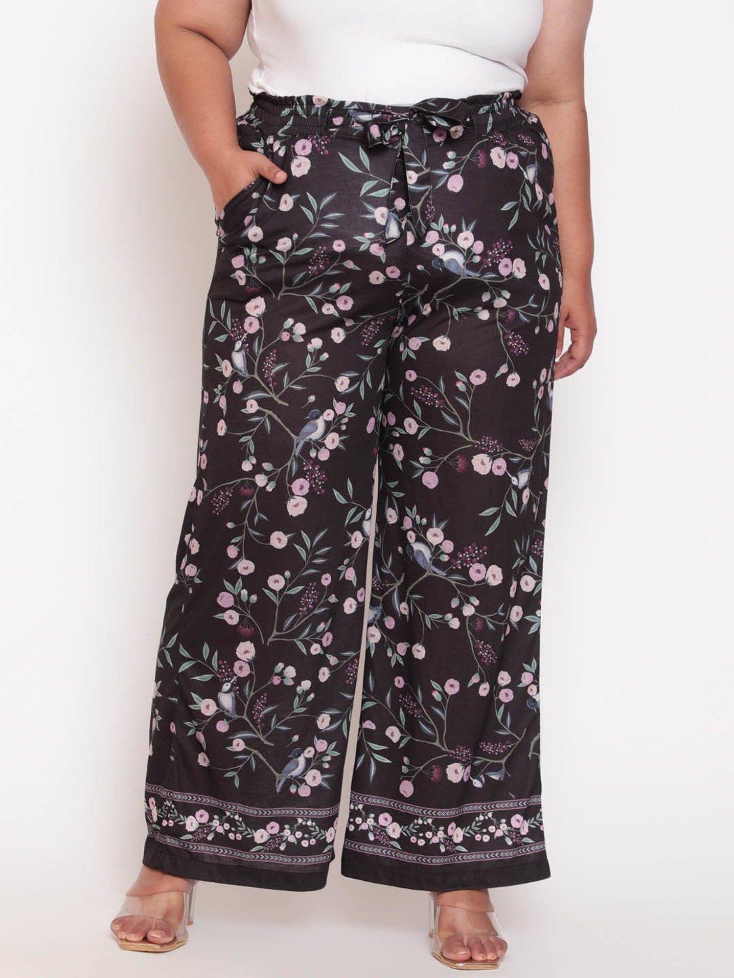 Amydus Black Floral Print Palazzos