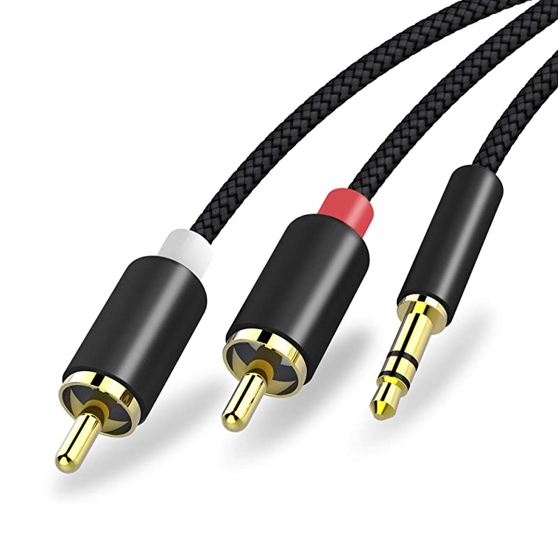 2 RCA to 3.5mm,  6Ft Braided 3.5mm Male to 2 Male RCA Audio Cable, Left and Right Channels AUX Stereo Cable for Audiophiles Headphone, Cellphone, MP3, Home Theater, HiFi Systems, Record Player