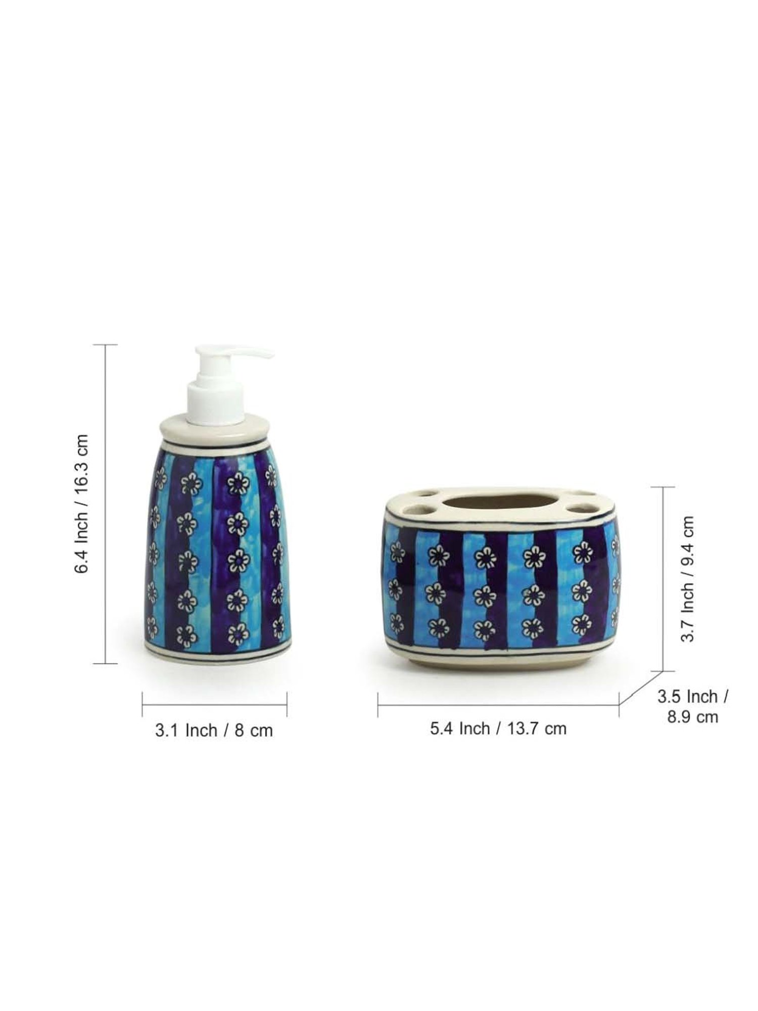 ExclusiveLane Gajra - Iridescent Garlands Blue & Off-White Ceramic Bath Accessory Sets