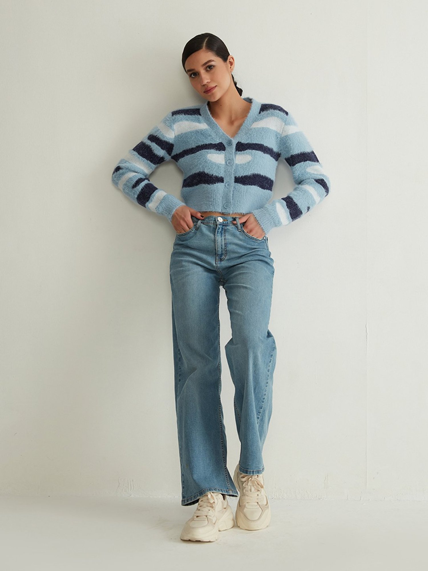 Cover Story Blue Striped Cardigan