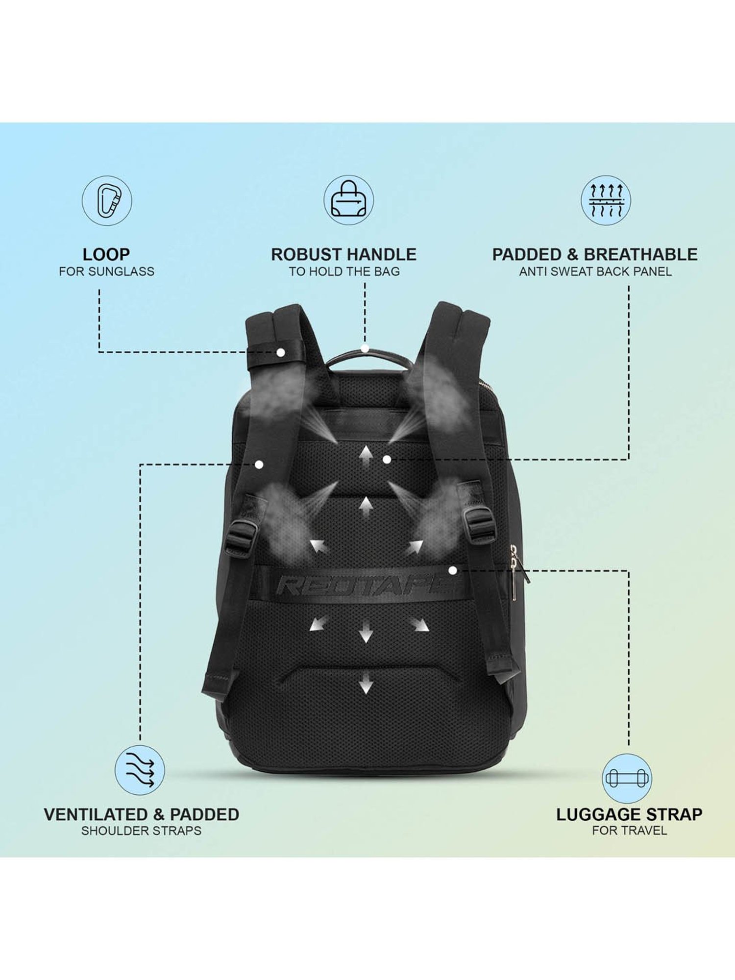 Red Tape 30 L Black Large Laptop Backpack