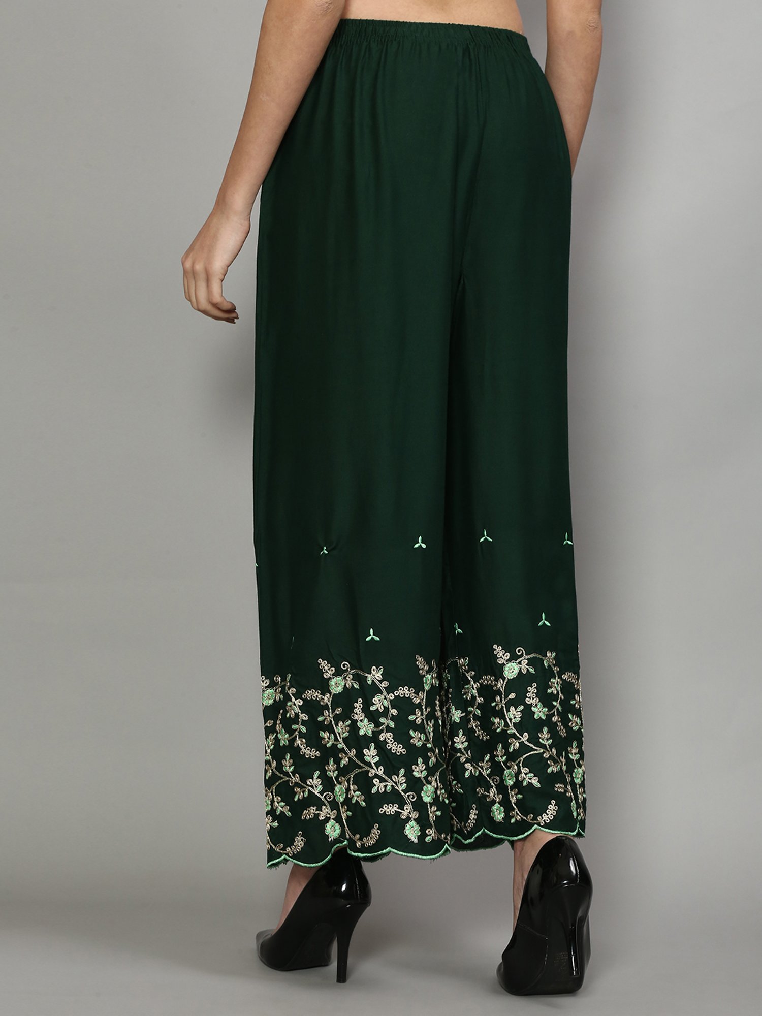 Gracit Green & Turquoise Embroidered Palazzos - Pack Of 2