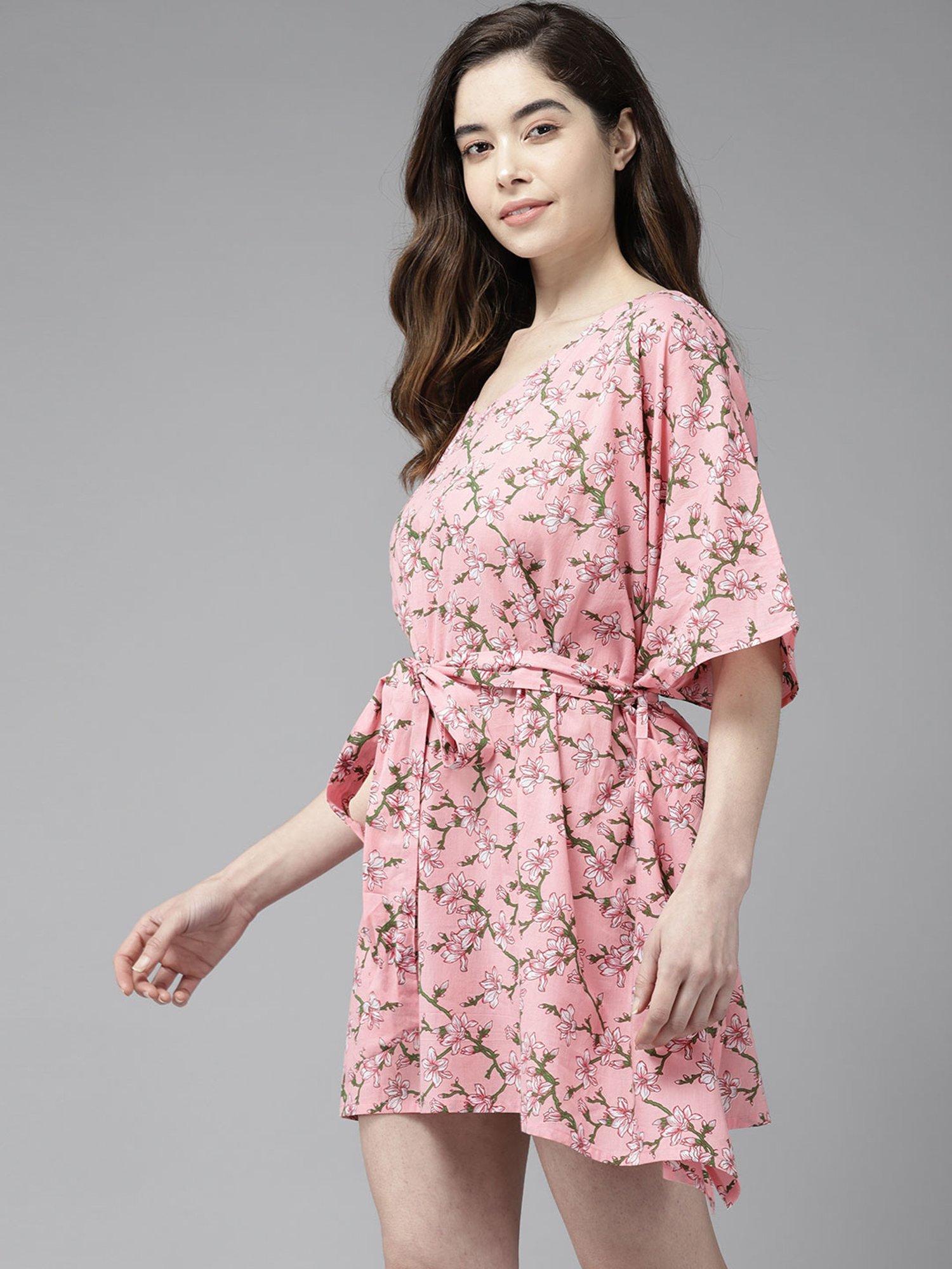 Prakrti Pink Cotton Printed Kaftan