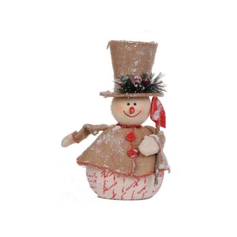 A & B Home 13.5" Beige and Red Jolly Snowman with Shovel Christmas Tabletop Decor