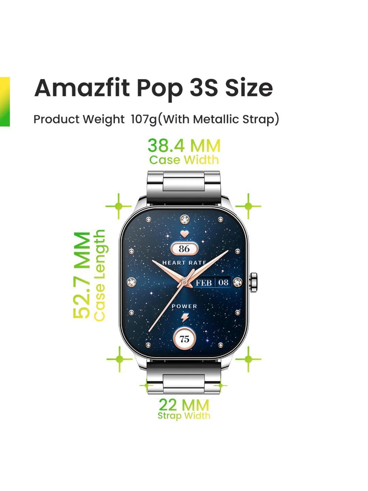 Amazfit Pop 3S BT Calls Smartwatch with 1.96 AMOLED Display & AI Voice Assistance (Metallic Silver)
