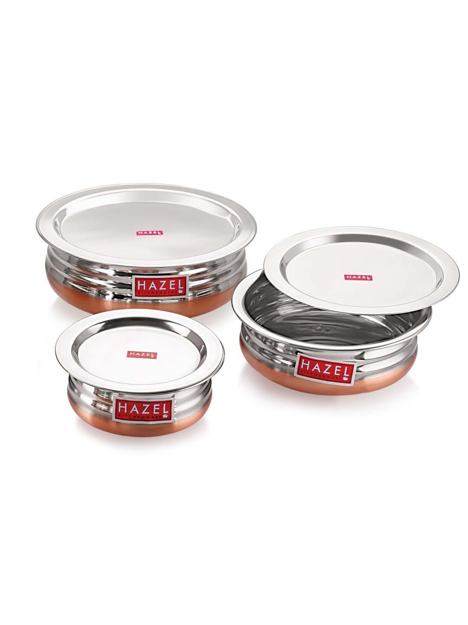 Hazel Silver Stainless Steel Urli With Lid - Set of 3