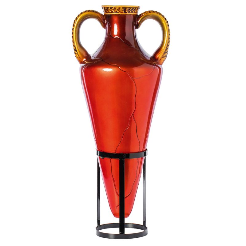 Uniquewise Roman Style Large Pointed Amphora 35" Tall Floor Vase on Metal Tripod Stand, Red and Gold