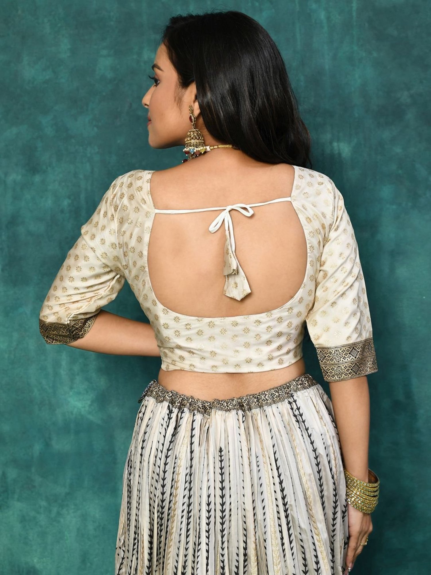 Elora Black & White Woven Pattern Semi Stitched Lehenga Choli Set With Dupatta