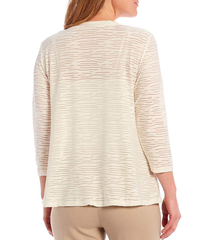 Allison Daley Burnout 3/4 Sleeve Drape Open-Front Cardigan