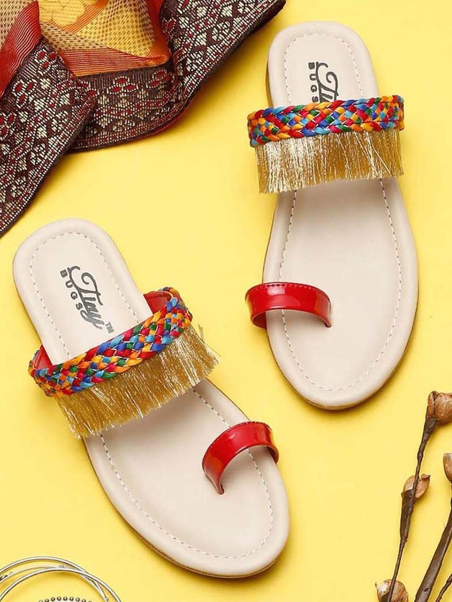 Tiny Bugs Kids Red & Beige Toe Ring Sandals