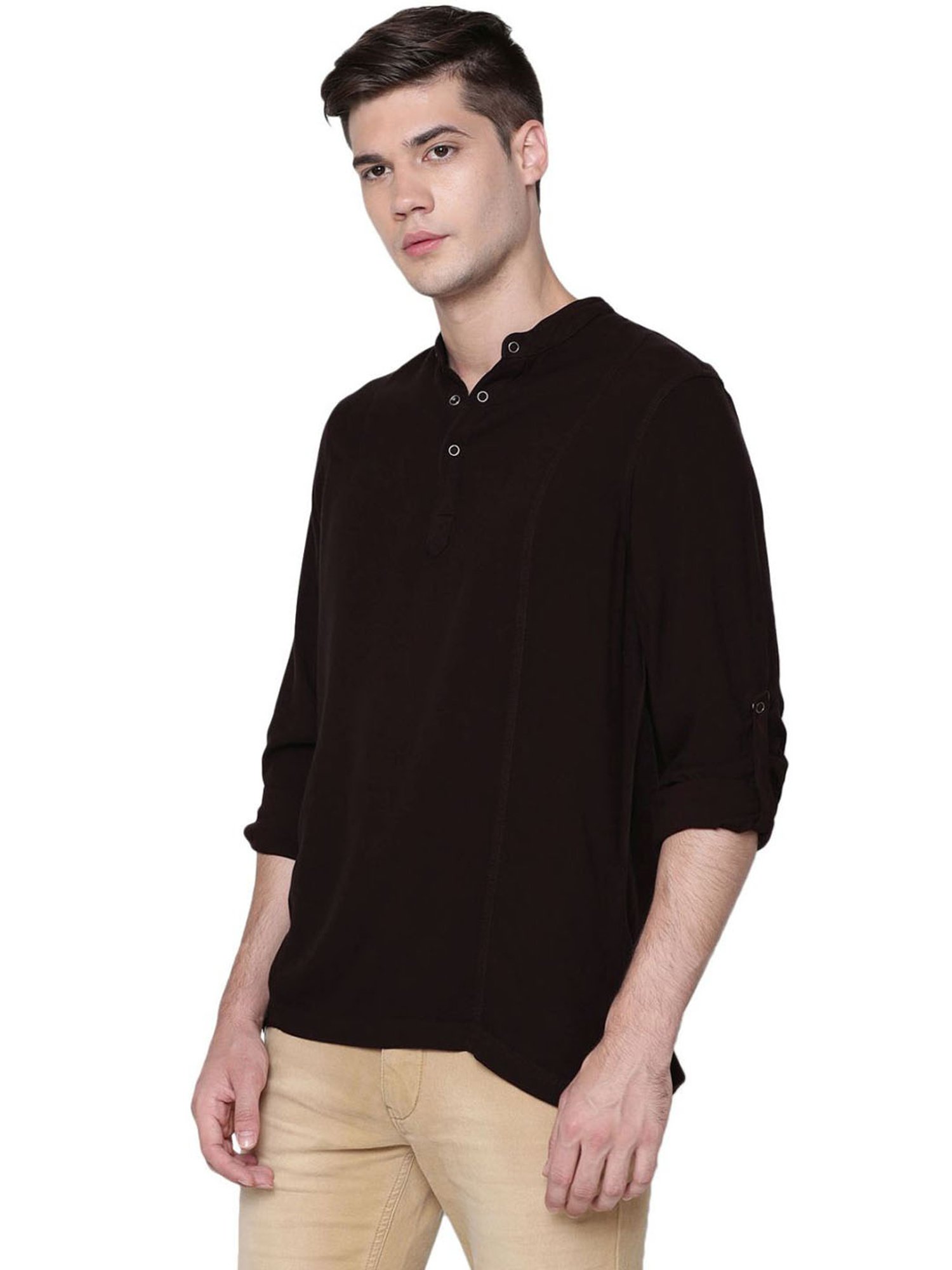 Identiti Wine Tapered Fit Short Kurta