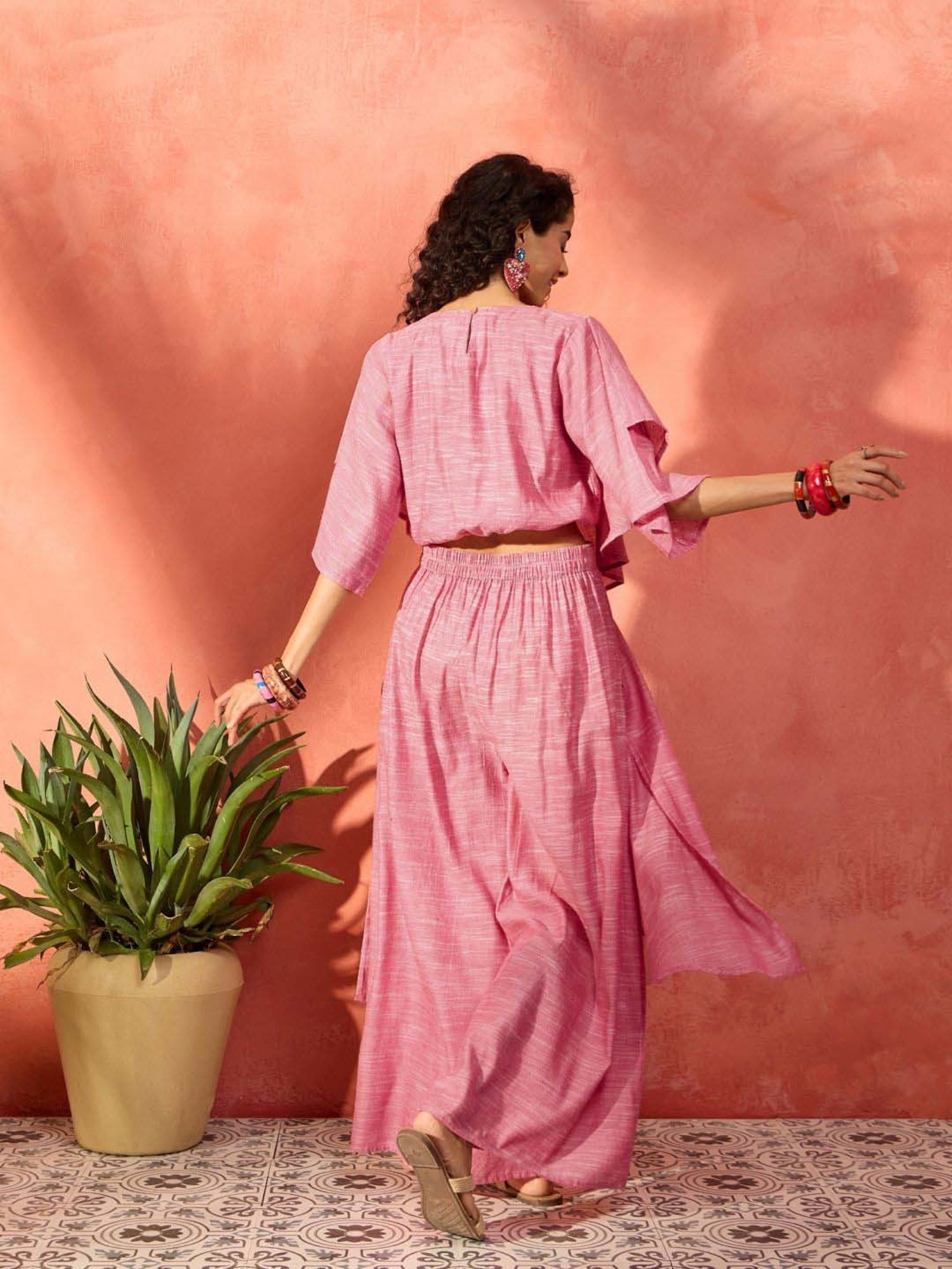 Inweave Pink Cotton Top & Palazzo Set