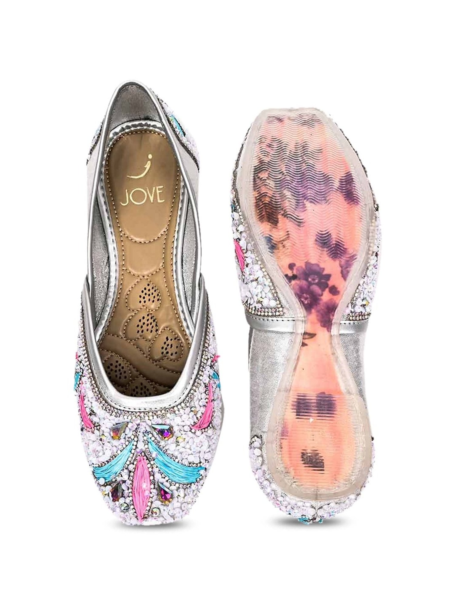 Jove Women's Silver Ethnic Juttis