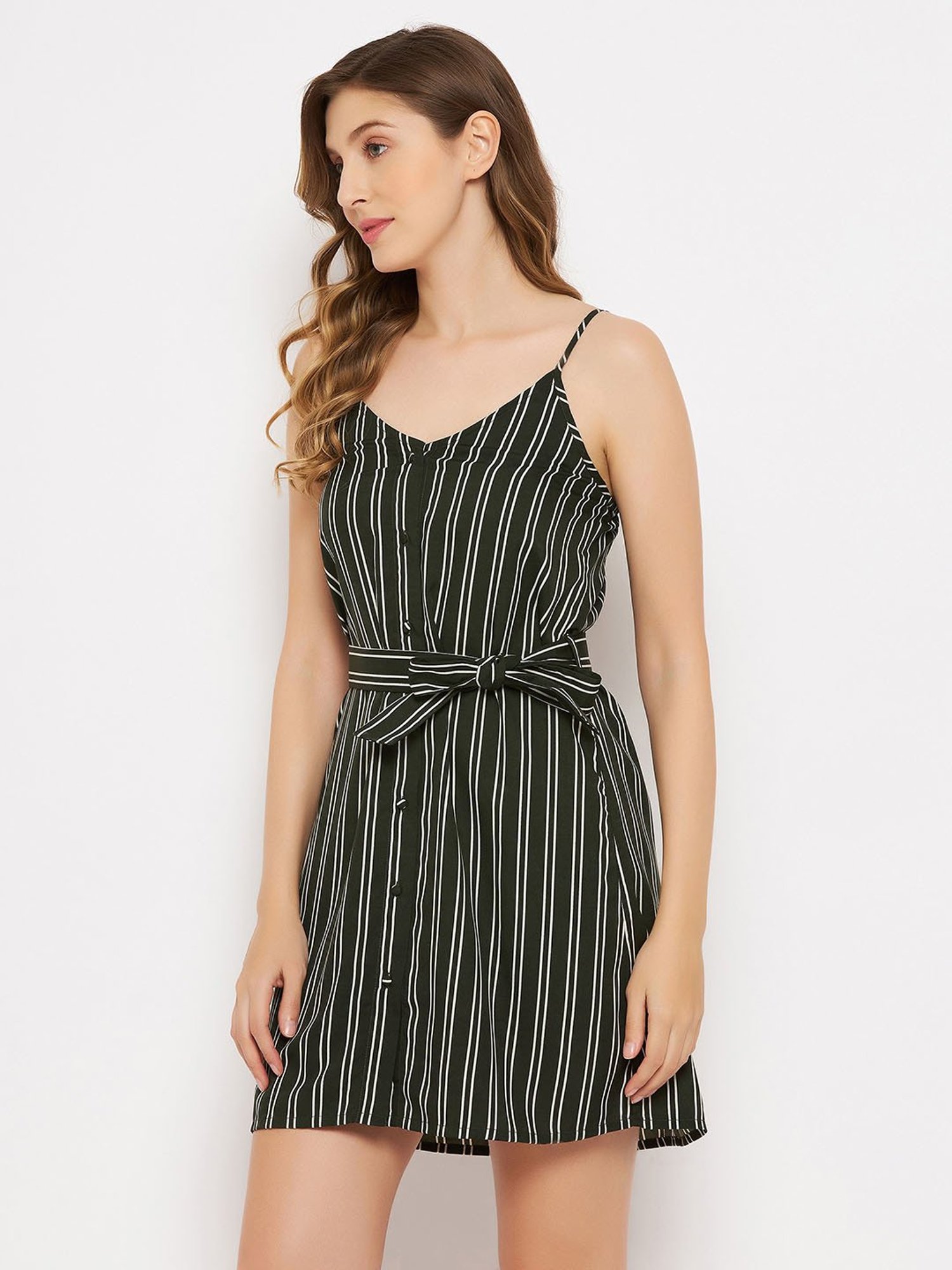 Clovia Black Striped Resortwear Dress
