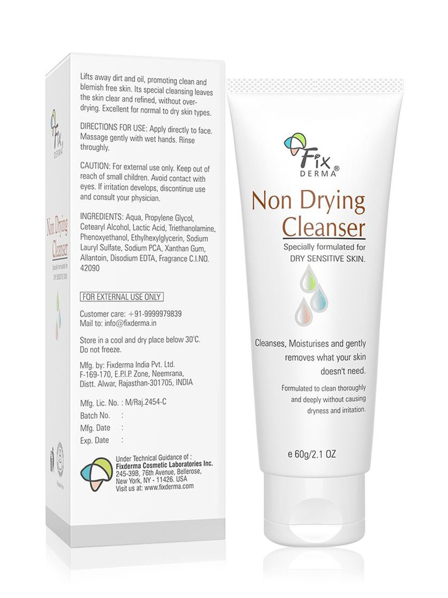 Fixderma Non Drying Cleanser, Dermatologist Tested, Non-Comedogenic - 60 gm