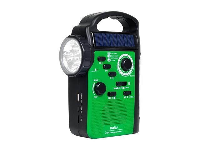 KA340 5Way Powered Rechargeable LED Camping Lantern Emergency AMFMSW NOAA Weather Alert Radio with Bluetooth Flashlight 5V USB Mobile Phone Charger MP3 Player Siren Green