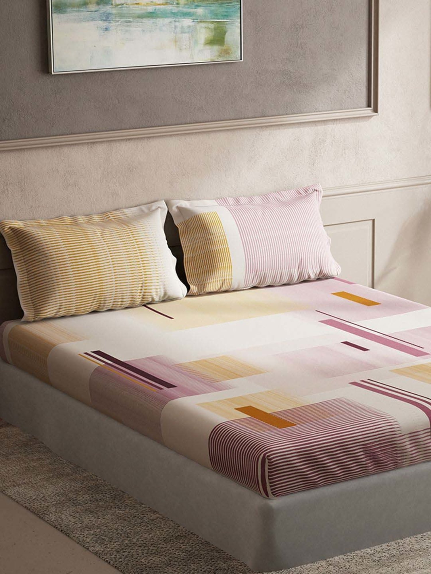 DDecor Pink Cotton 144 TC Queen Size Bedsheet With Pillow Covers