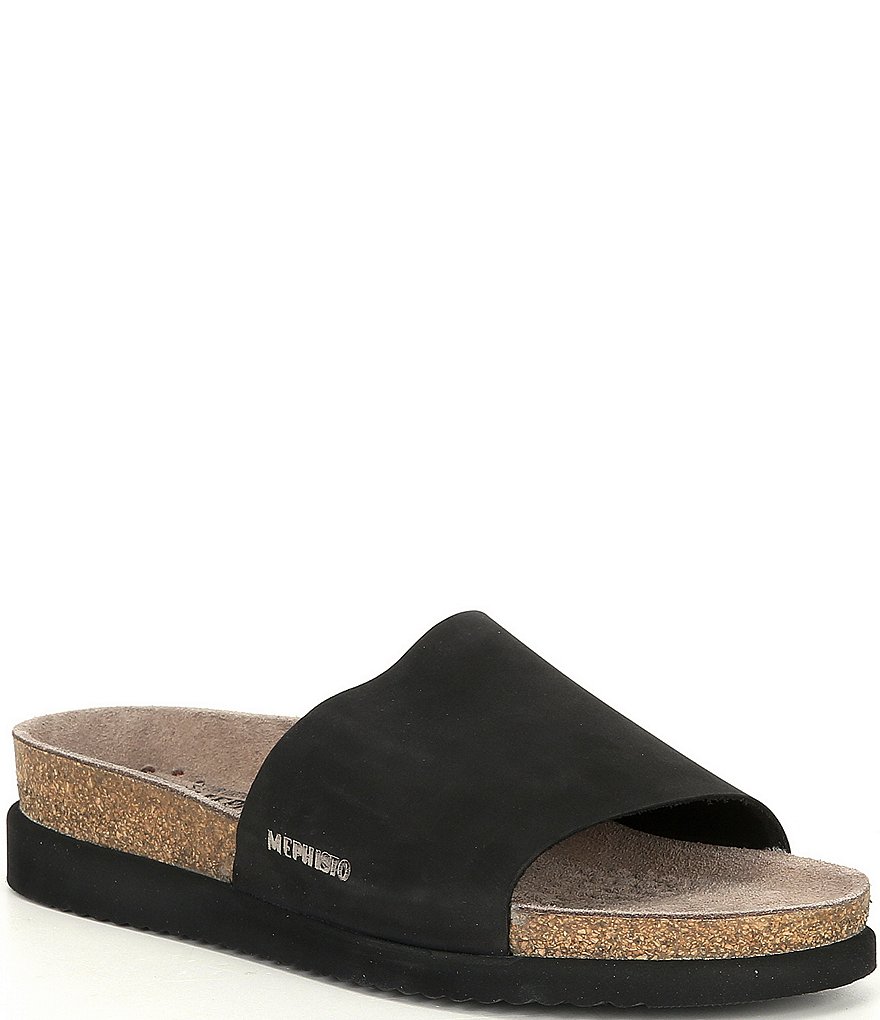 Mephisto Hanik Nubuck Leather Cork Wedge Slides