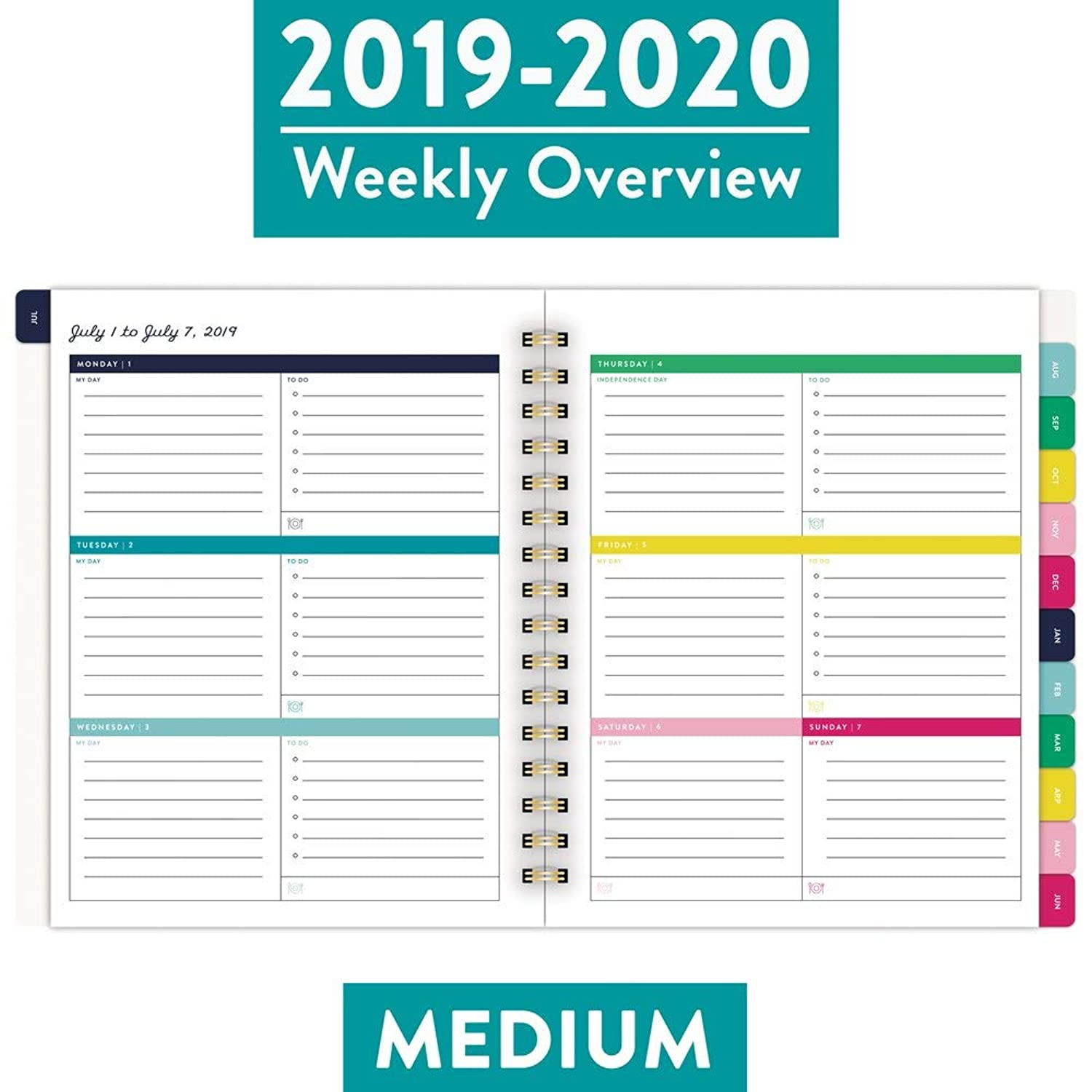 Simplified 2019-2020 Academic Year Weekly & Monthly Planner, Medium, 7" x 9", Pink Stripe (EL201-805A)