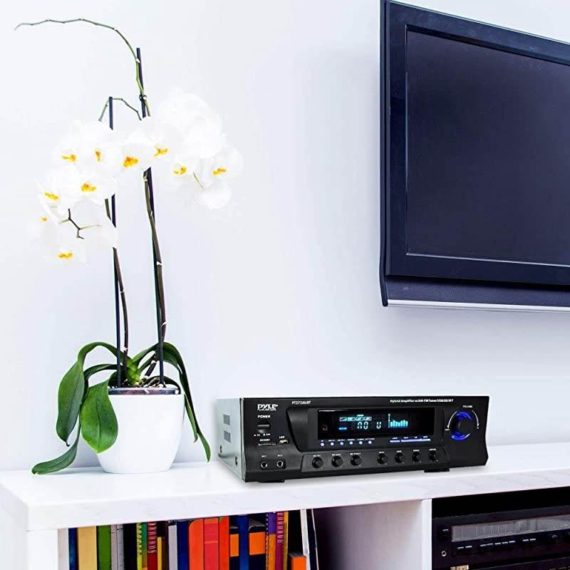 Wireless Bluetooth Audio Power Amplifier - 300W 4 Channel Home Theater Stereo Receiver with USB, AM FM, 2 Mic IN with Echo, RCA, LED, Speaker Selector - For Studio, Home Use -  PT272AUBT